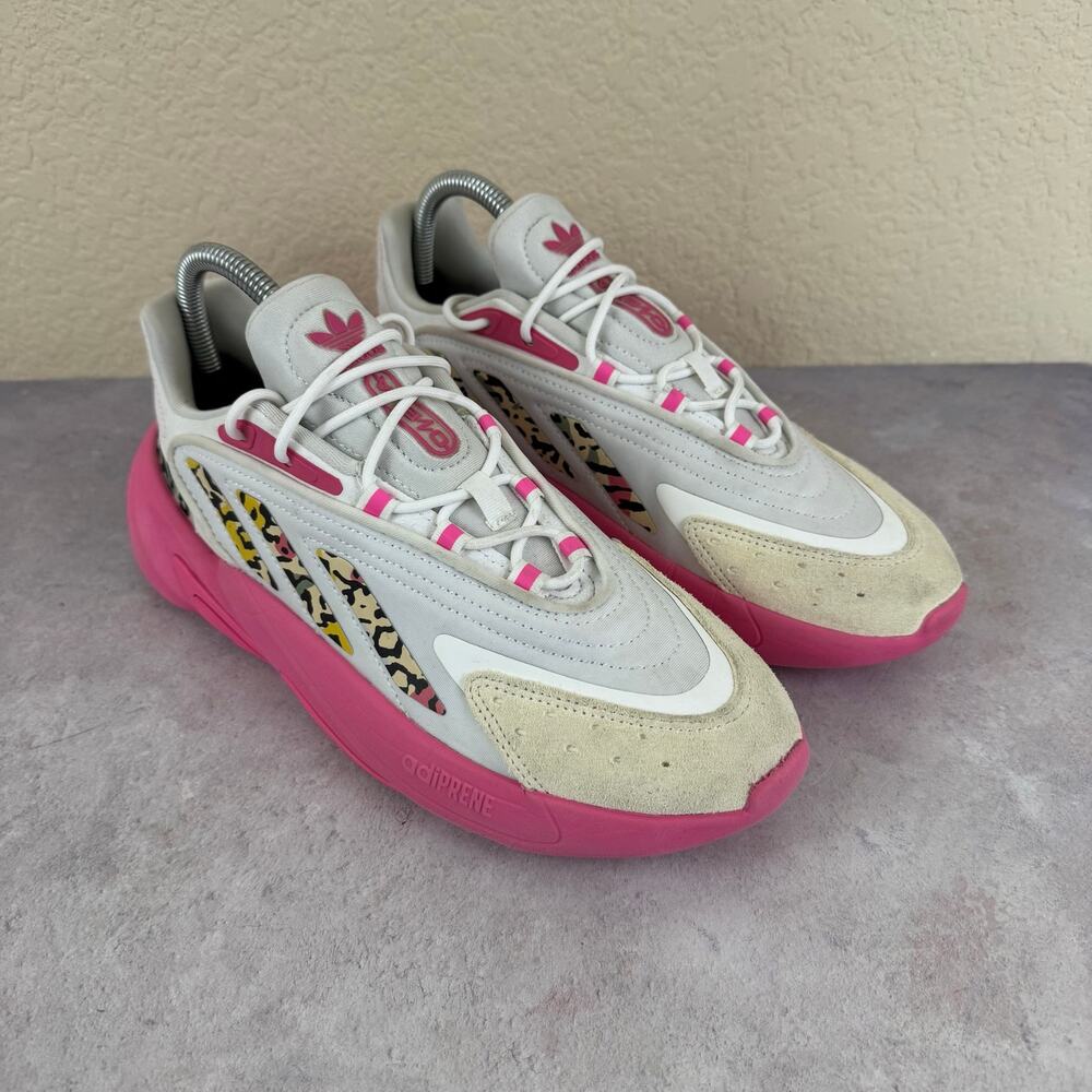 Adidas Ozelia Shoes Mens Size 7 Womens Size 8 Sneakers White Pink Leopard Print